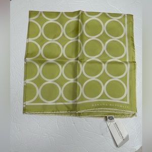 Banana Republic 100% Silk Scarf Light Green and White Circles